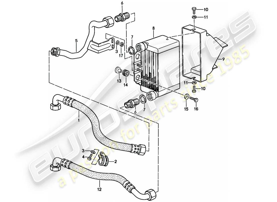 porsche 1986 (944) raffreddamento dell'olio diagramma delle parti