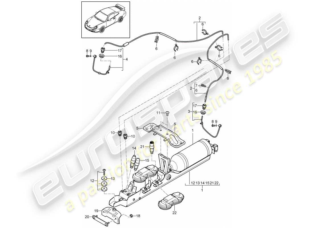 porsche 2010 (997-2 gt3) sistema autolivellante diagramma delle parti