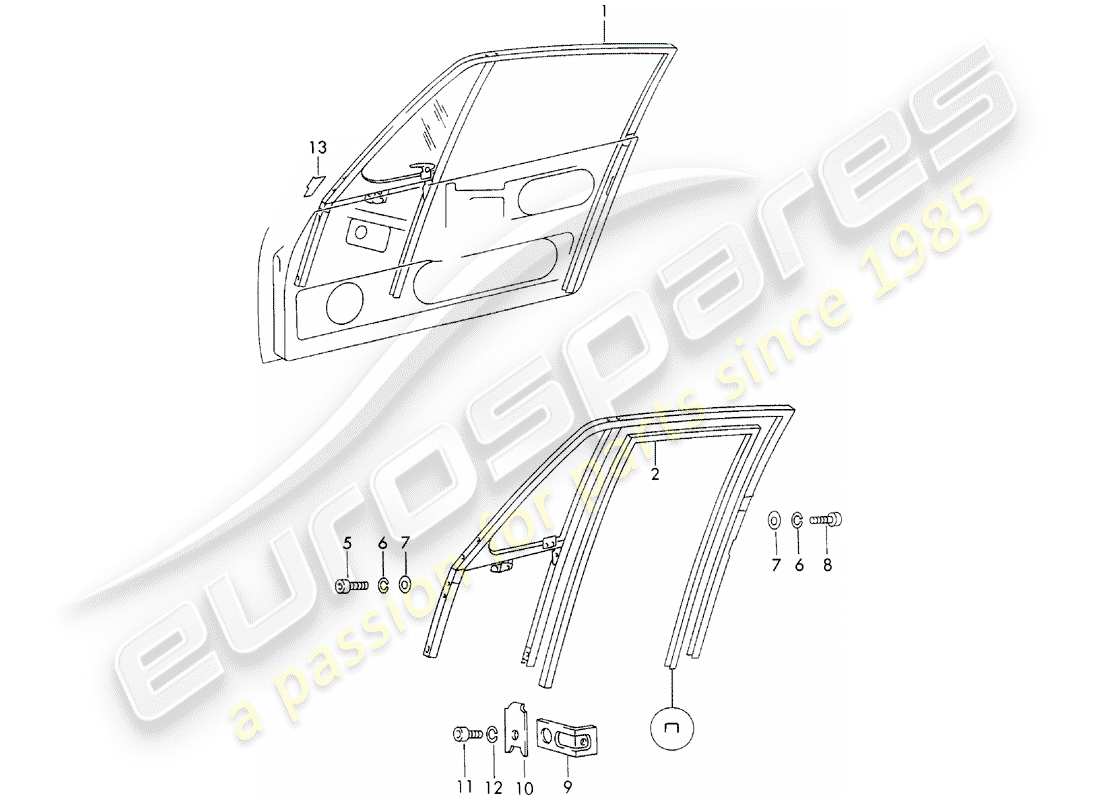 porsche 1971 (911) cornice della finestra diagramma delle parti