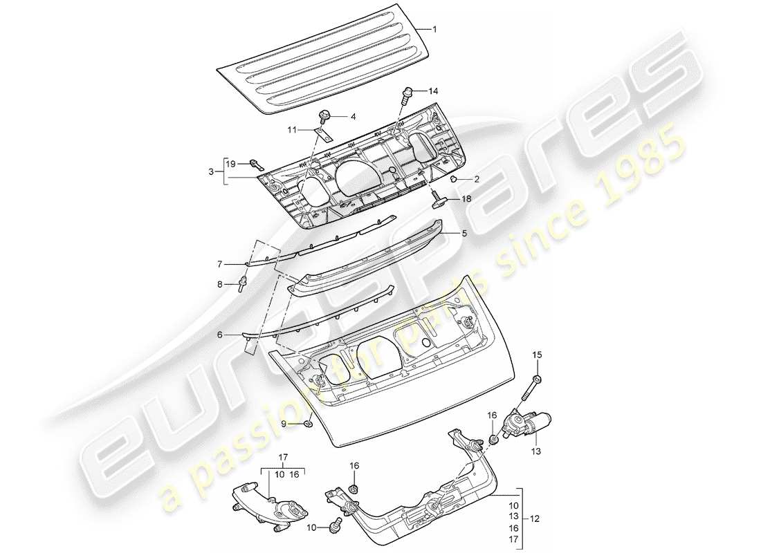 porsche 2007 (997-1) schema delle parti spoiler posteriore