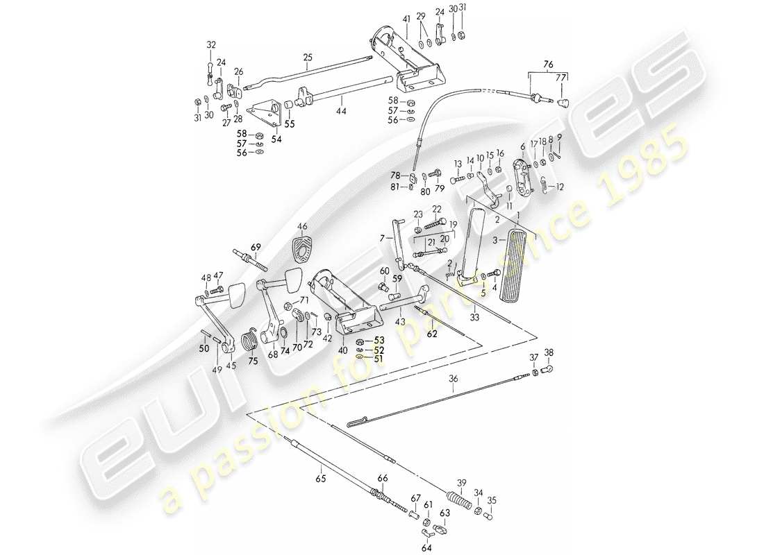 porsche 1957 (356/356a) pedali diagramma delle parti
