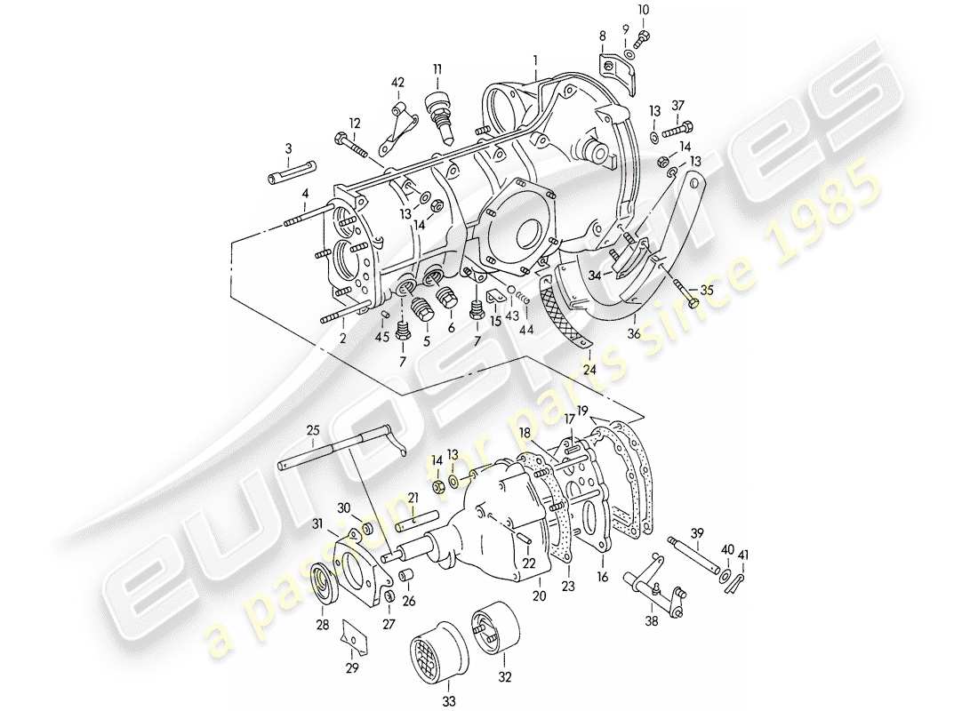 porsche 1954 (356/356a) cassa trasmissione - con: - sospensioni trasmissione schema delle parti