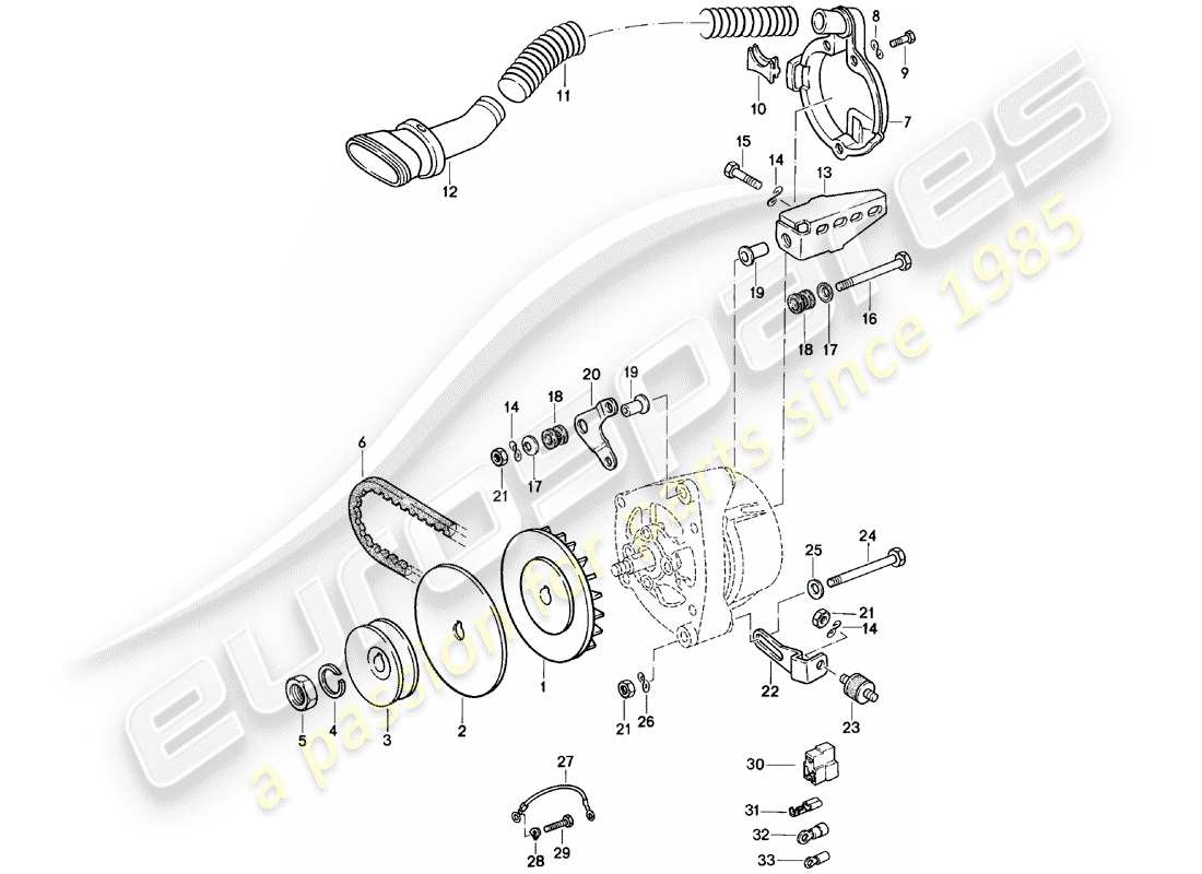 porsche 1982 (924) fissaggi - alternatore diagramma delle parti