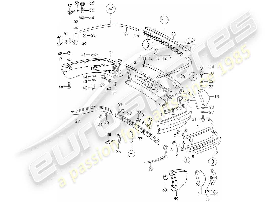 porsche 1971 (911) paraurti diagramma delle parti