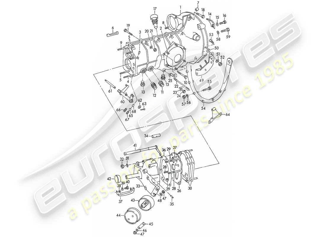 porsche 1953 (356/356a) cassa trasmissione - con: - sospensioni trasmissione schema delle parti