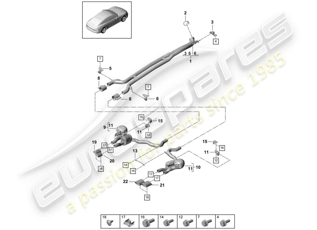 porsche 2020 (panamera 971-1) impianto di scarico diagramma delle parti