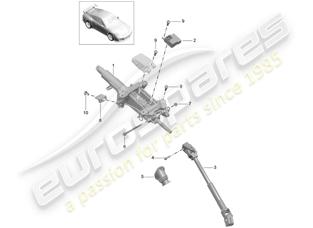 porsche 2016 (991-1 r/gt3/rs) diagramma delle parti del piantone dello sterzo