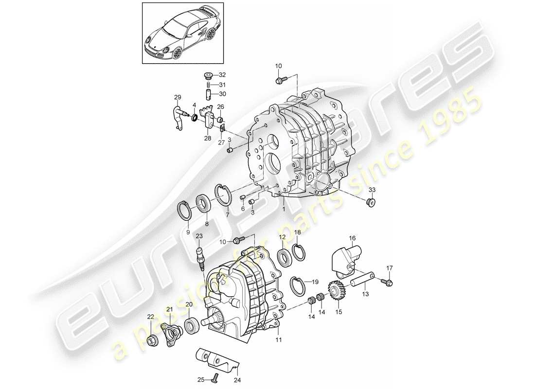 porsche 2009 997-2 turbo / gt2 schema delle parti della scatola degli ingranaggi