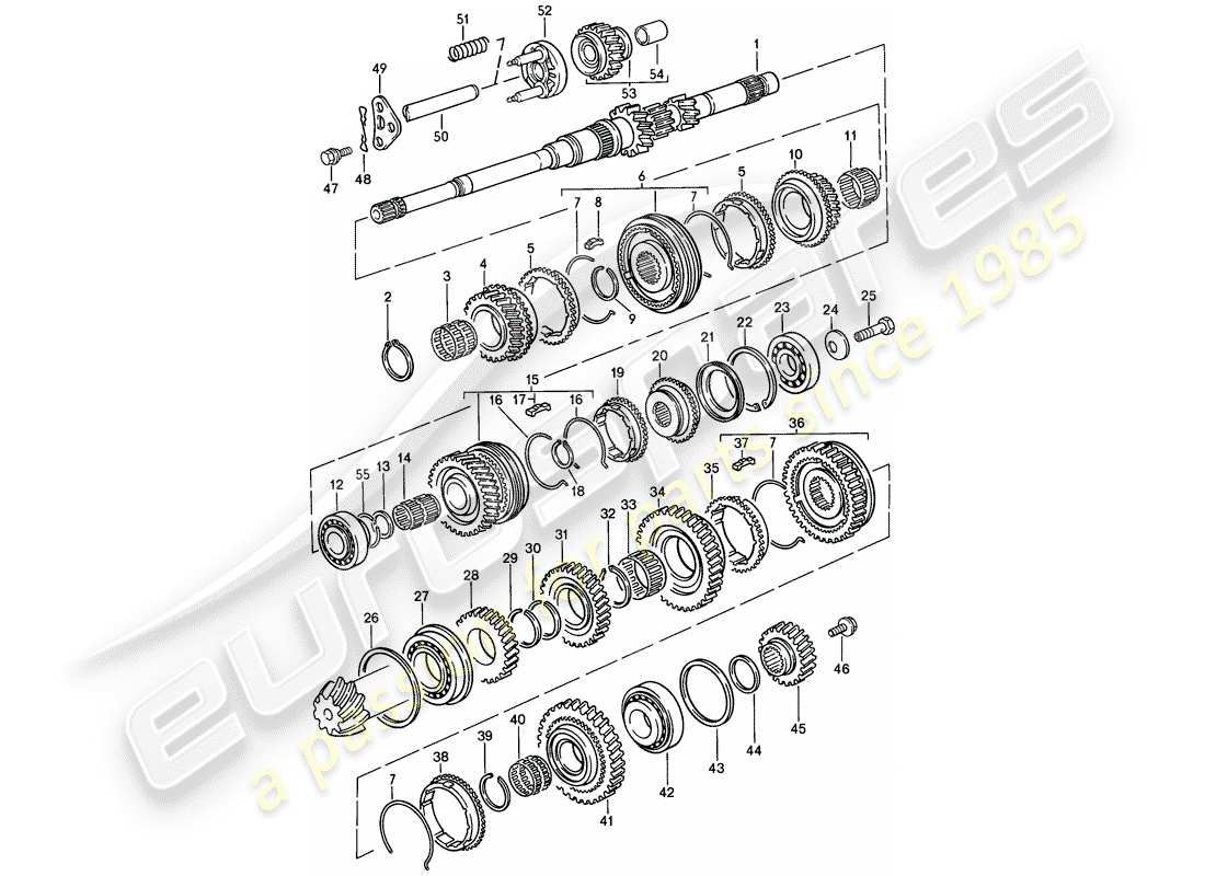 porsche 1986 (944) ingranaggi e alberi - cambio manuale diagramma delle parti