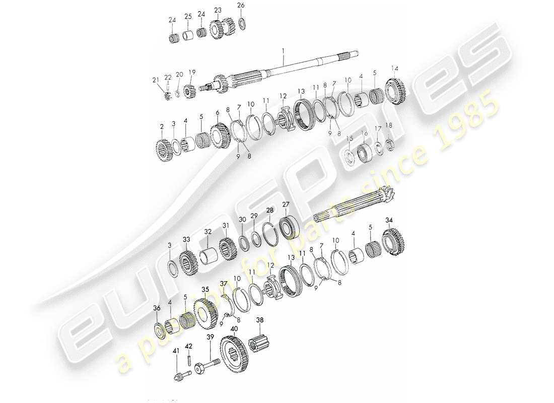 porsche 1972 (911) ingranaggi e alberi - 4-speed - trasmissione diagramma delle parti
