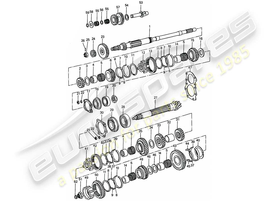 porsche 1976 (911) ingranaggi e alberi - 5 - velocità diagramma delle parti