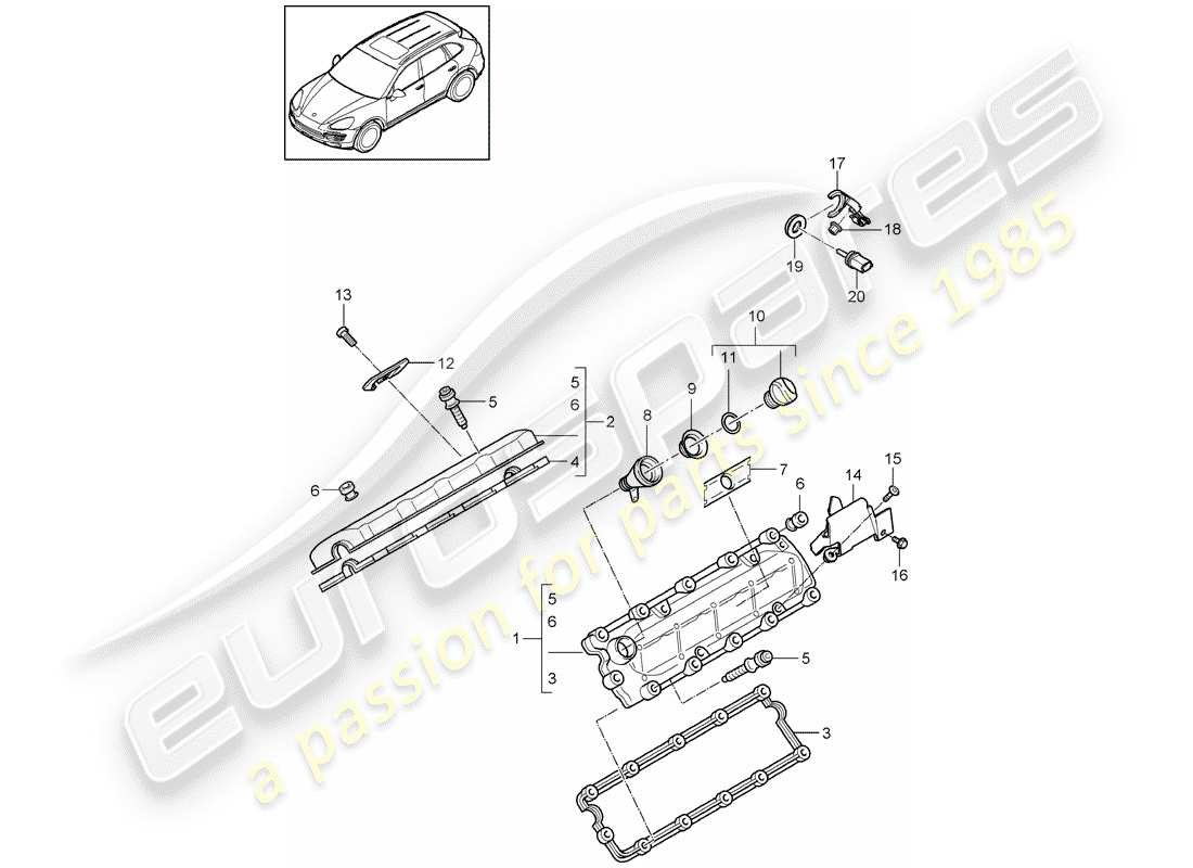 porsche 2014 (cayenne e2 92a) diagramma delle parti del coperchio valvola