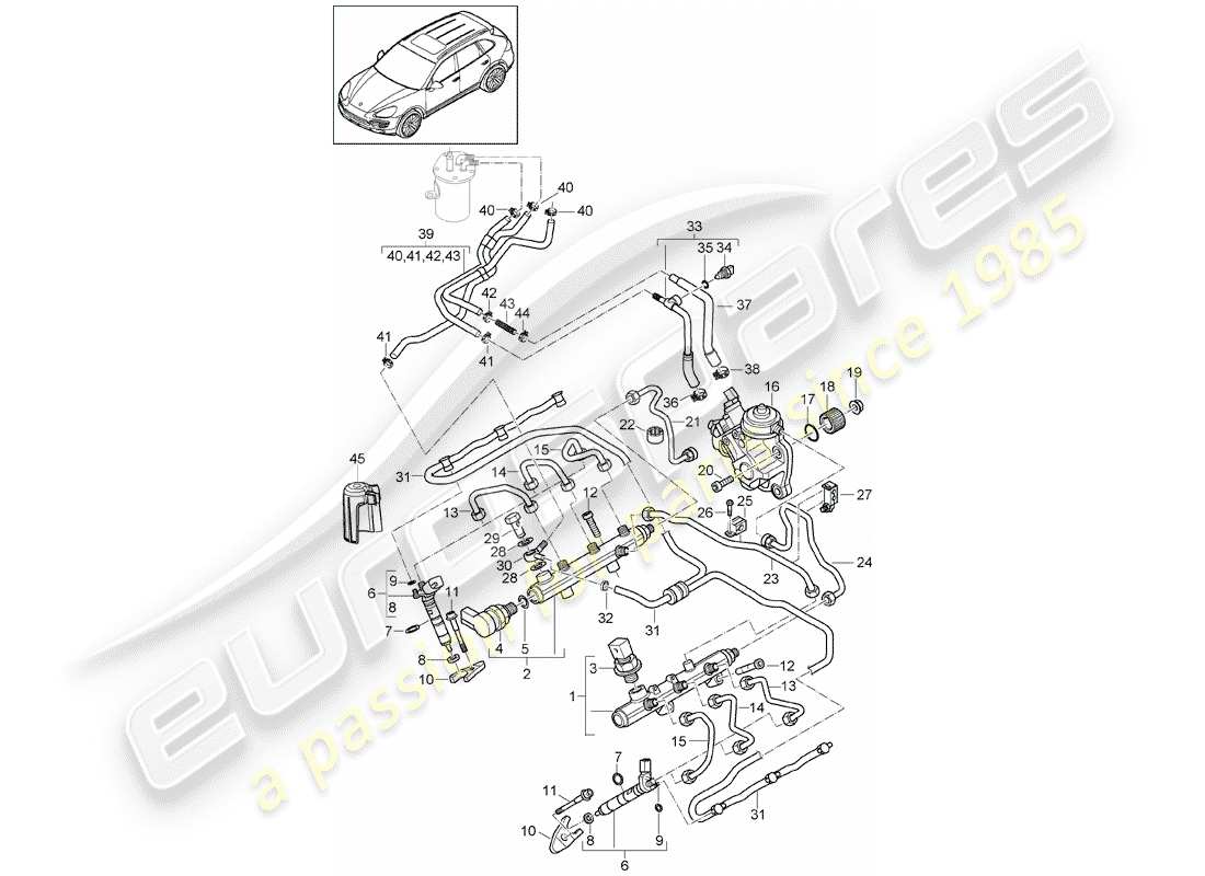 porsche 2014 (cayenne e2 92a) tubo raccolta carburante schema delle parti