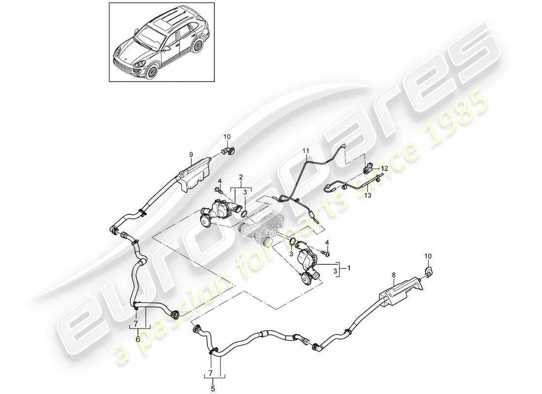 porsche 2014 (cayenne e2 92a) schema delle parti del raffreddatore dell'aria di carica