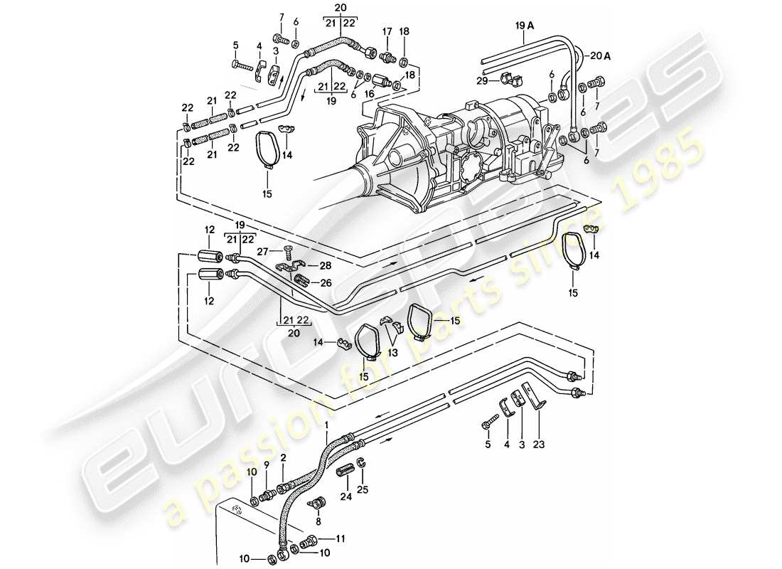 porsche 1987 (924s) raffreddamento olio - cambio automatico schema delle parti