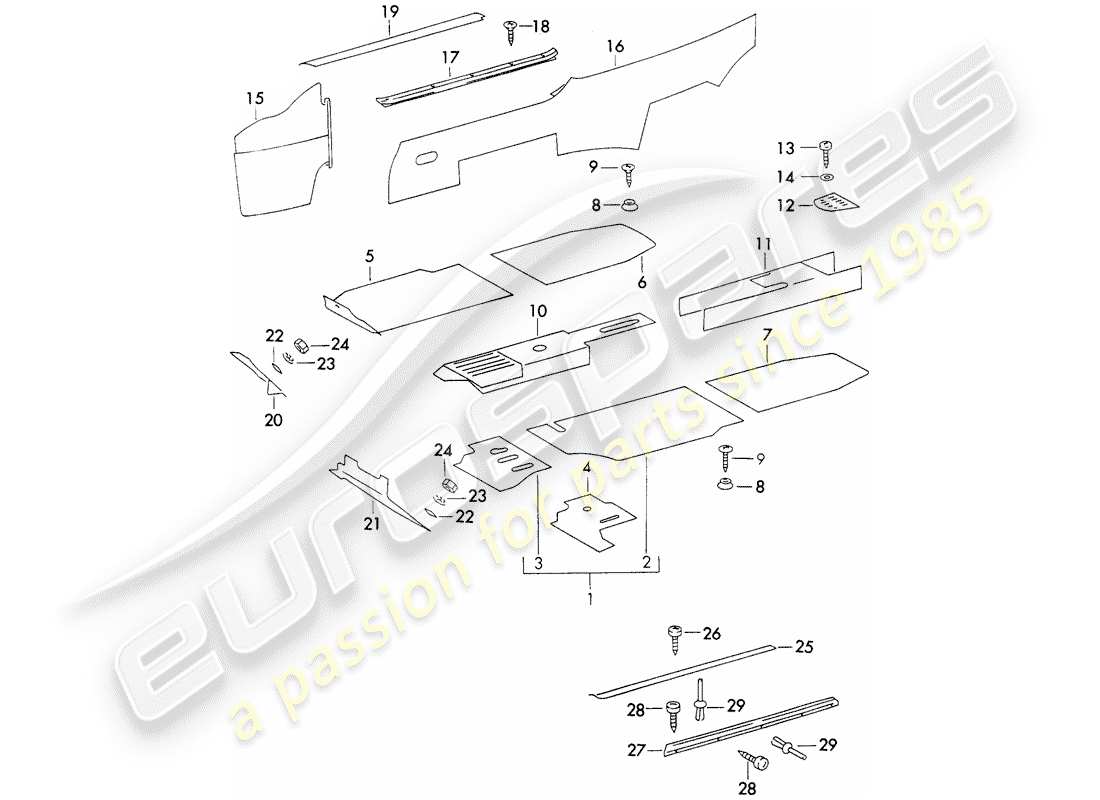 porsche 1971 (911) attrezzature interne diagramma delle parti