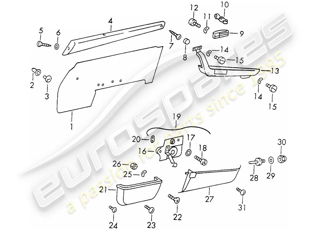 porsche 1971 (911) dotazioni interne - porte diagramma delle parti
