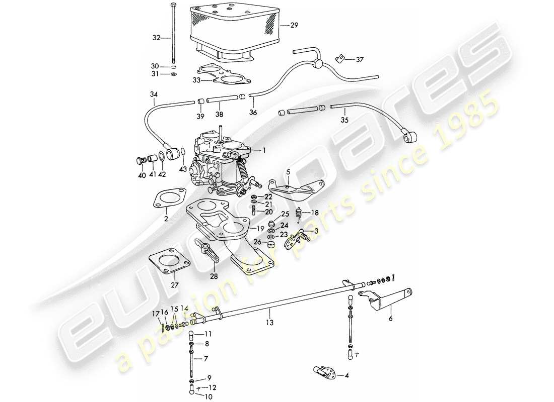 porsche 1963 (356b/356c) carburatore e linea di alimentazione carburante schema delle parti