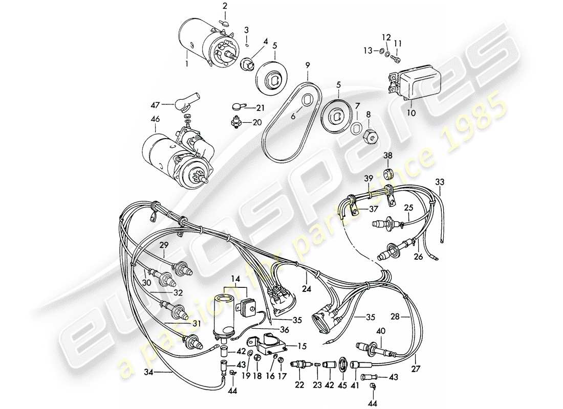 porsche 1961 (356b/356c) equipaggiamento elettrico - motore diagramma delle parti