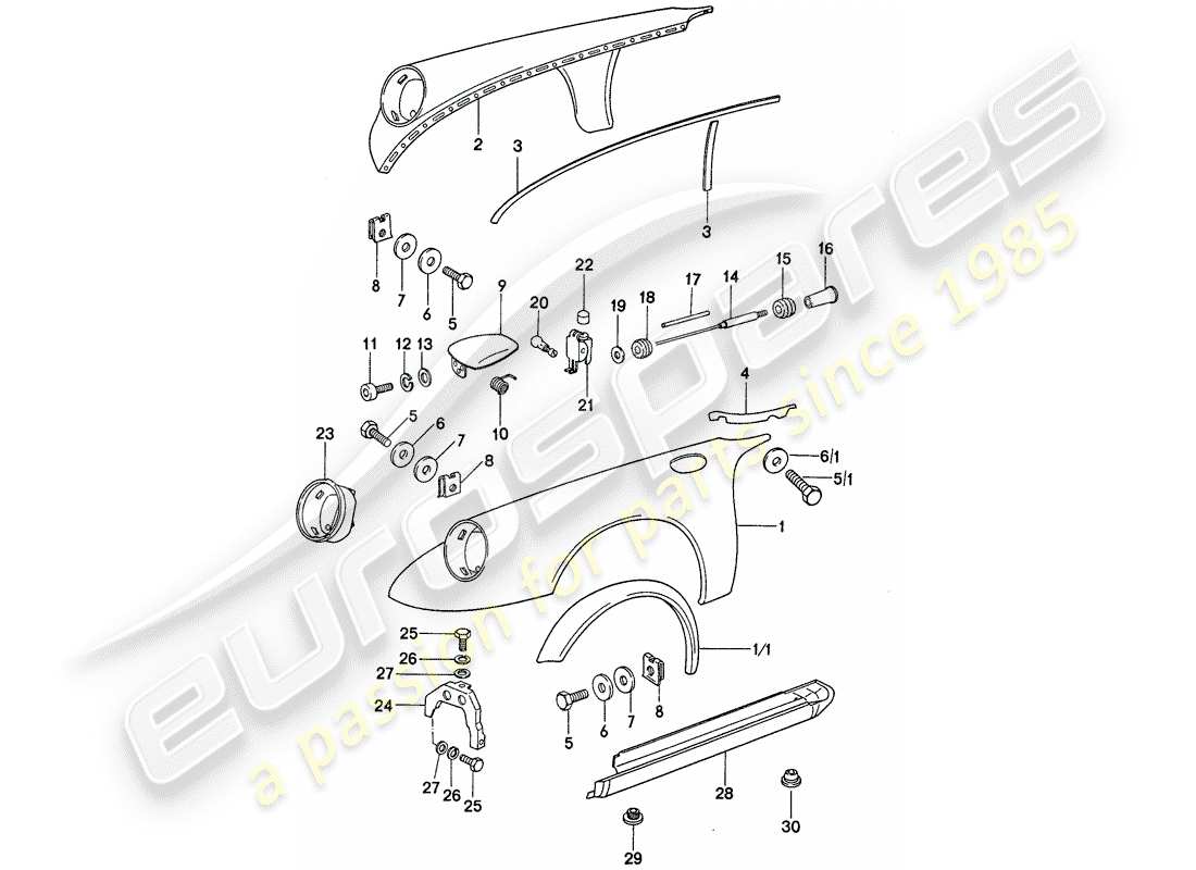 porsche 1975 (911) pannellatura esterna diagramma delle parti