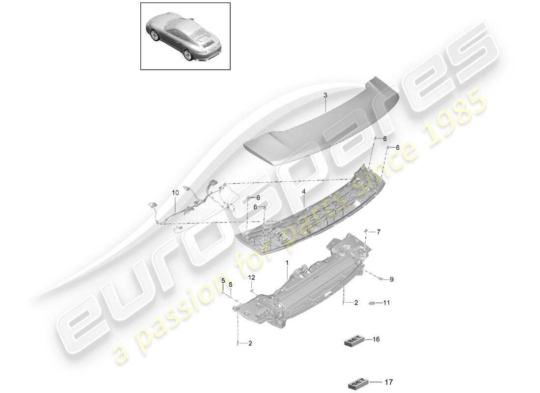 porsche 2020 (991-2) schema delle parti spoiler posteriore
