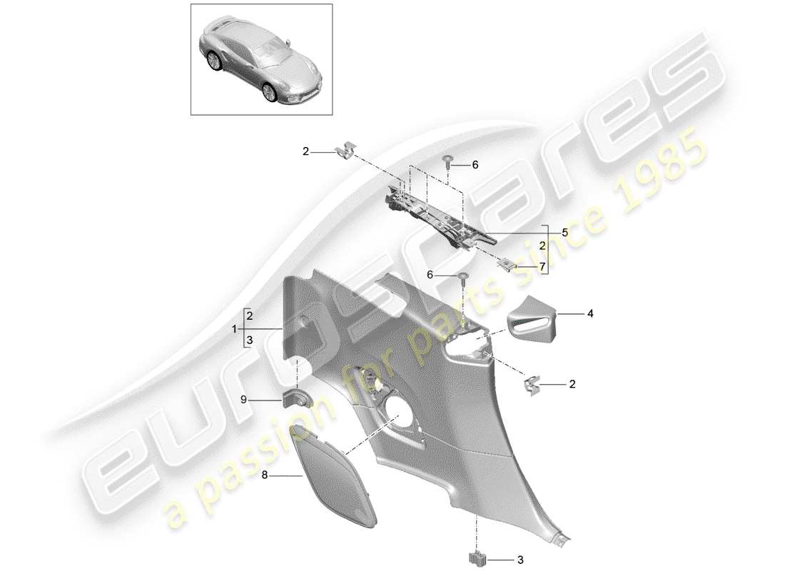 porsche 2020 (991-2) pannello di rivestimento quartiere diagramma delle parti