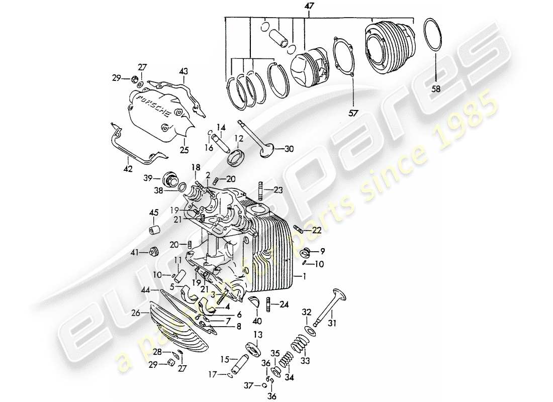 porsche 1961 (356b/356c) testa cilindro - cilindro con pistoni diagramma delle parti