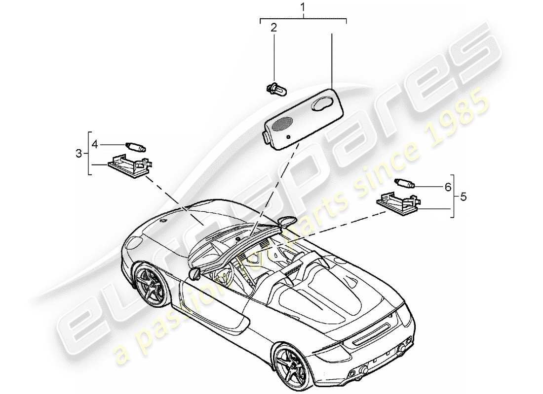 porsche 2004 (carrera gt) illuminazione interna - lampada bagagliaio - cassetto portaoggetti diagramma delle parti