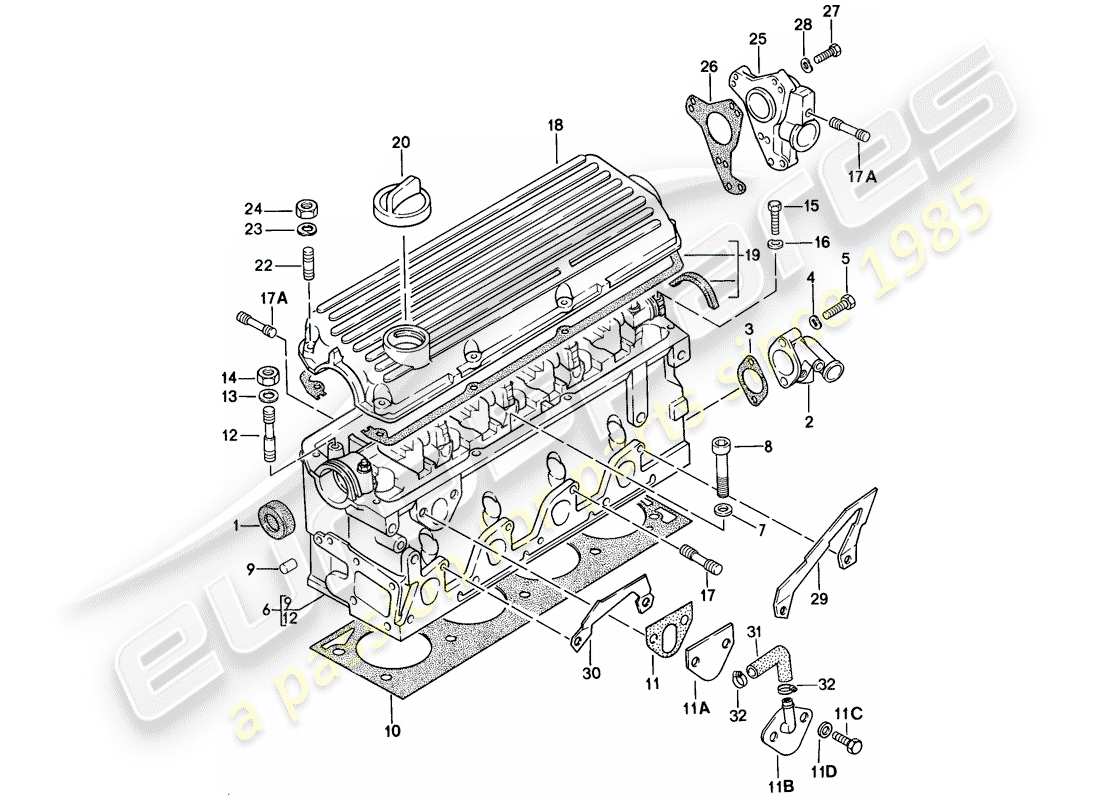 porsche 1979 (924) schema delle parti della testa cilindro