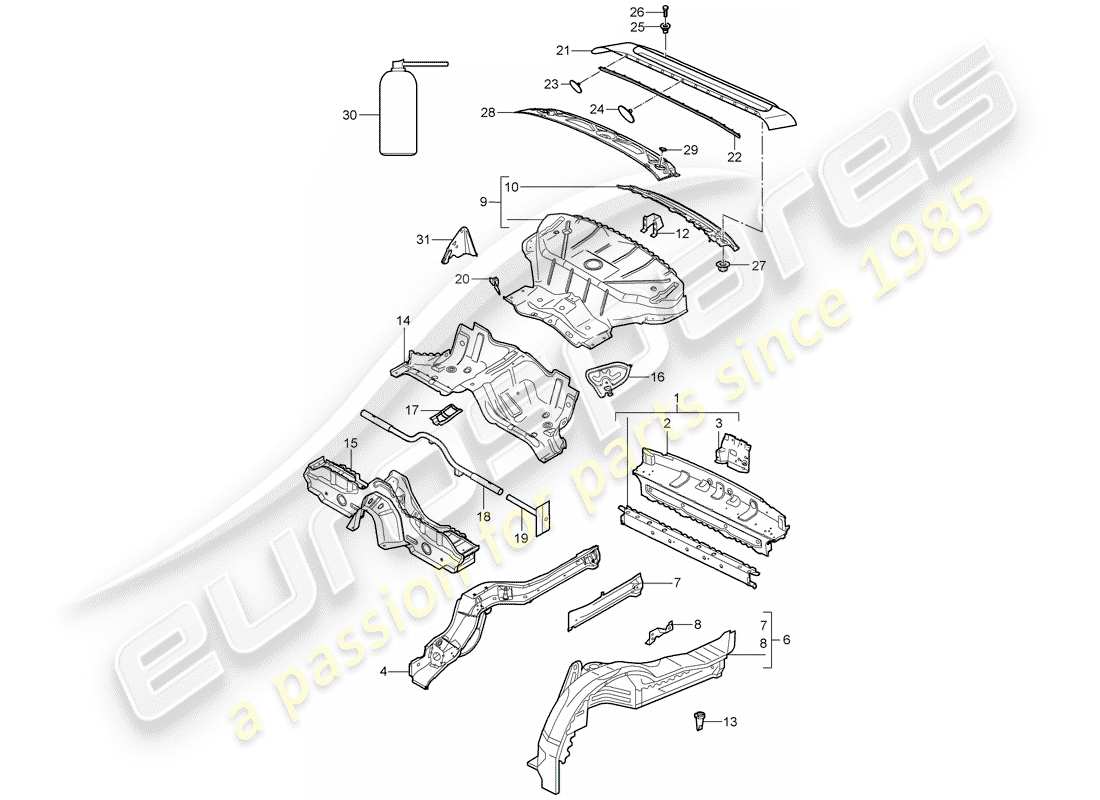 porsche 2005 (997-1) schema delle parti estremità posteriore