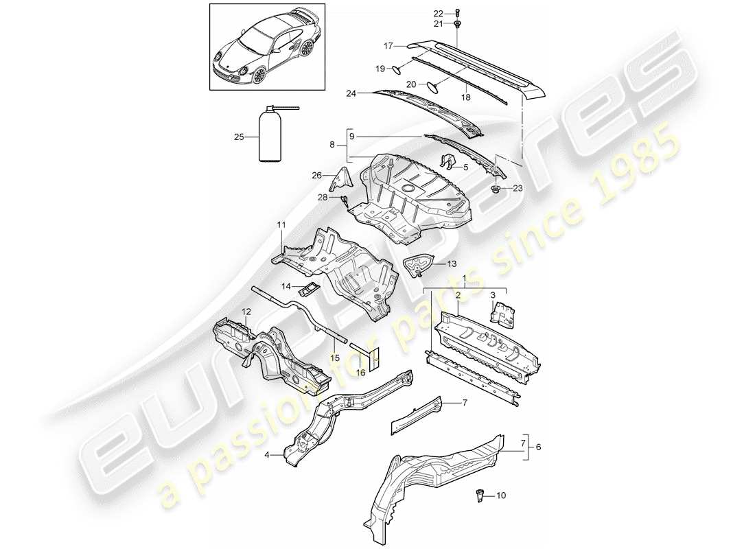 porsche 2013 (997-2 turbo / gt2 rs) schema delle parti estremità posteriore
