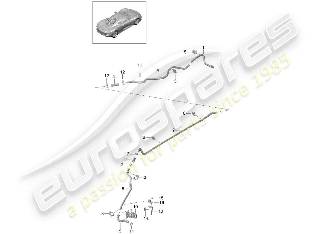 porsche 2015 (918 spyder) diagramma delle parti della conduttura del riscaldatore