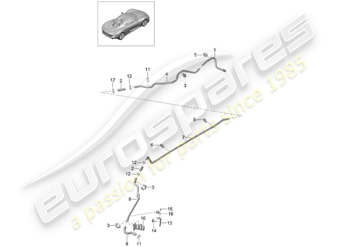 porsche 918 spyder (2015) diagramma delle parti della conduttura del riscaldatore