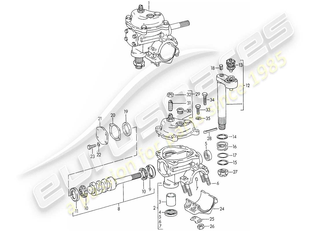 porsche 1954 (356/356a) sterzo - f 101 693 >> - f 61 893 >> - f 83 792 >> schema delle parti