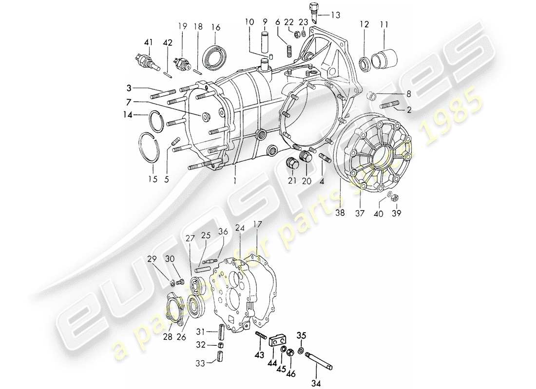 porsche 1973 (911) cassa trasmissione - sportomatic - typ 905/21 - d - mj 1972>> schema delle parti