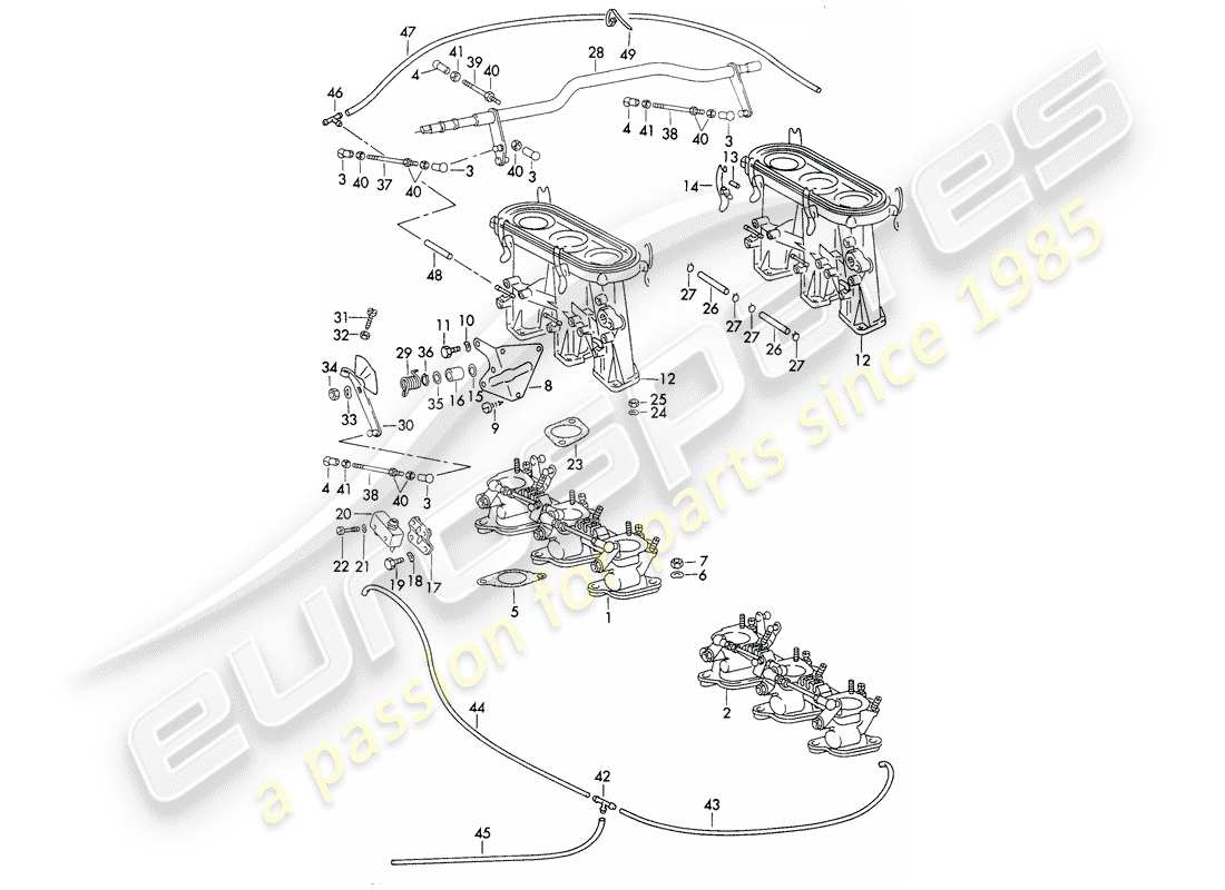 porsche 1973 (911) sistema di iniezione - corpo farfallato - d - mj 1972>> schema delle parti