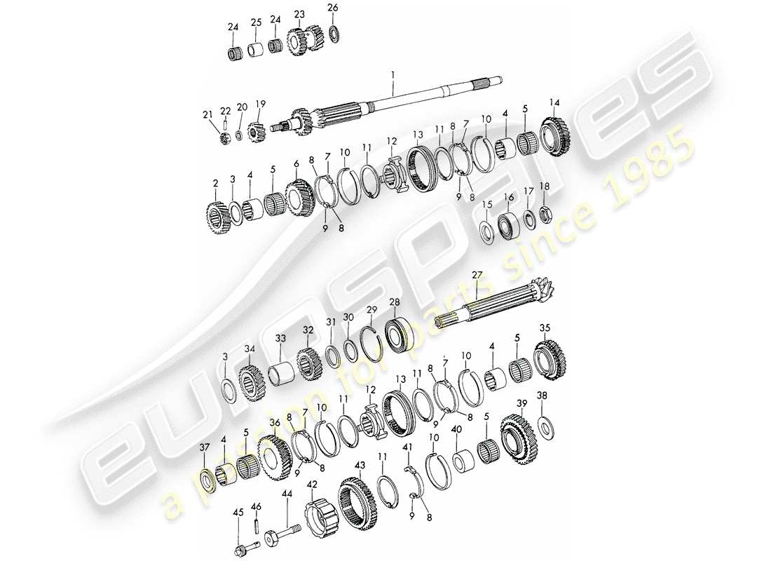 porsche 1966 (911/912) ingranaggi e alberi - 5-speed - diagramma delle parti trasmissione