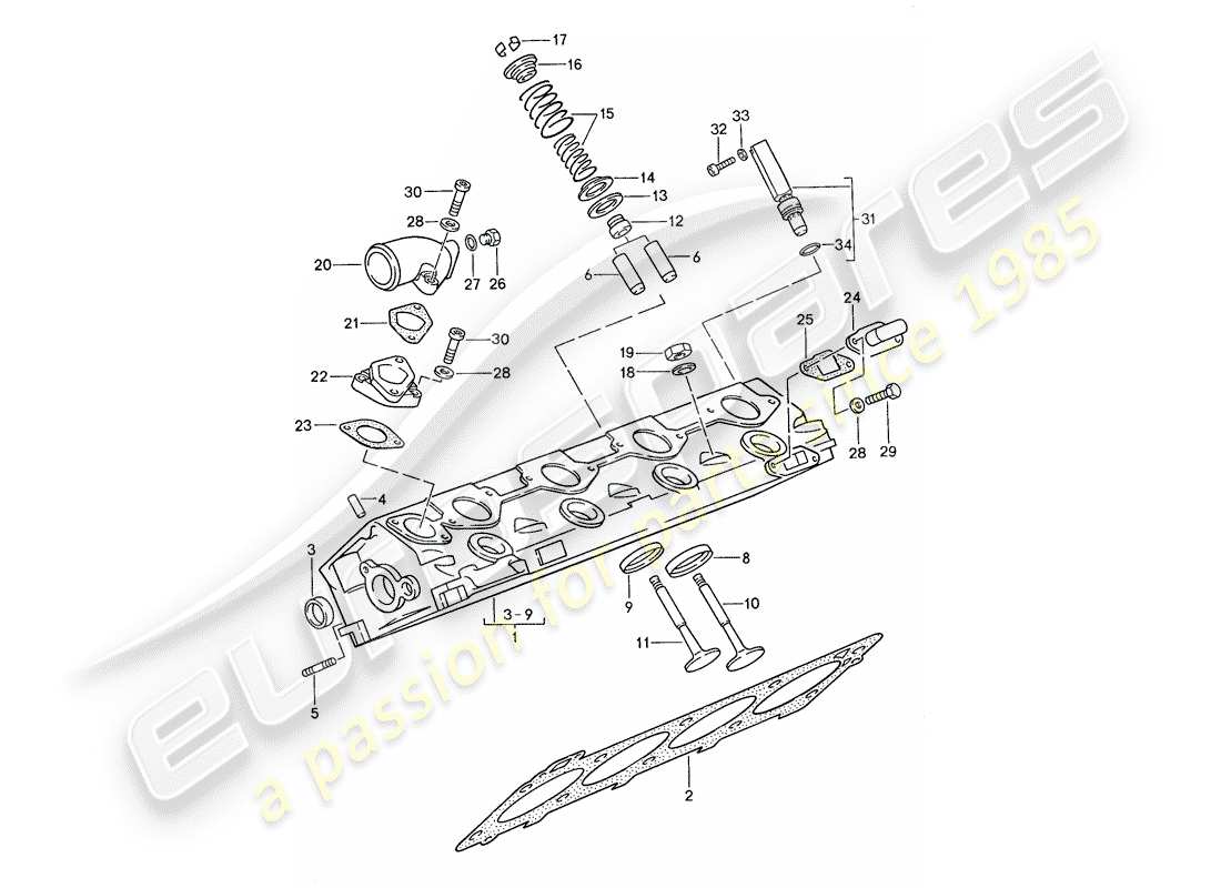 porsche 1991 (944) testata - valvole diagramma delle parti