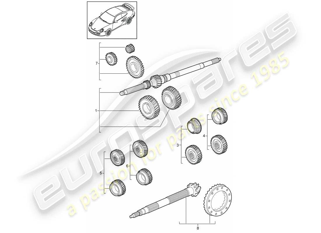 porsche 2013 (997-2 turbo / gt2 rs) set di ruote dentate diagramma delle parti