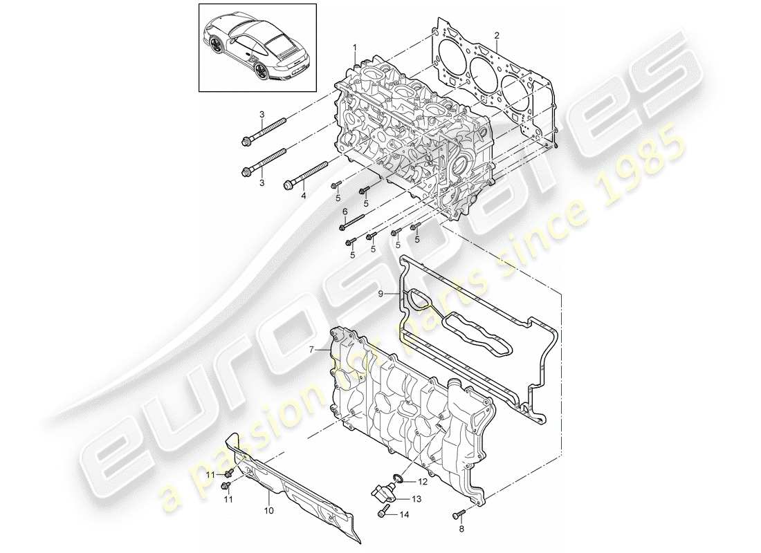 porsche 2013 (997-2 turbo / gt2 rs) schema delle parti della testa cilindro