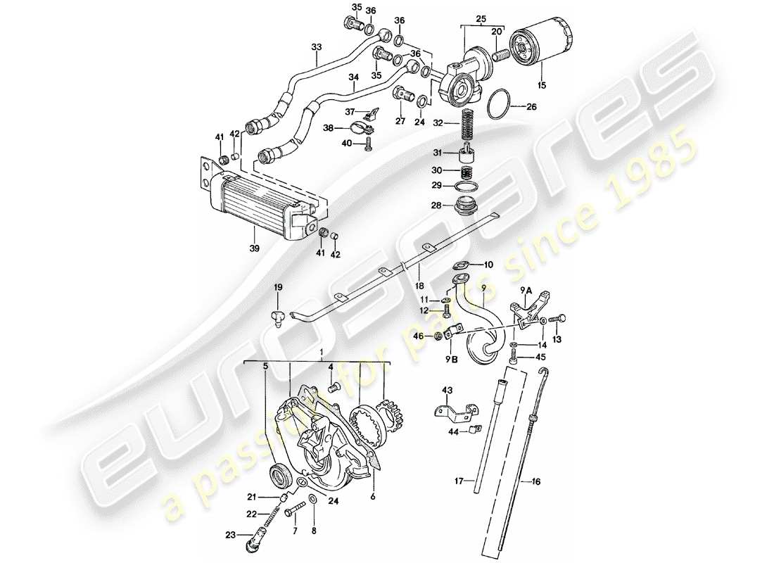 porsche 1982 (924) lubrificazione motore - radiatore olio motore diagramma delle parti
