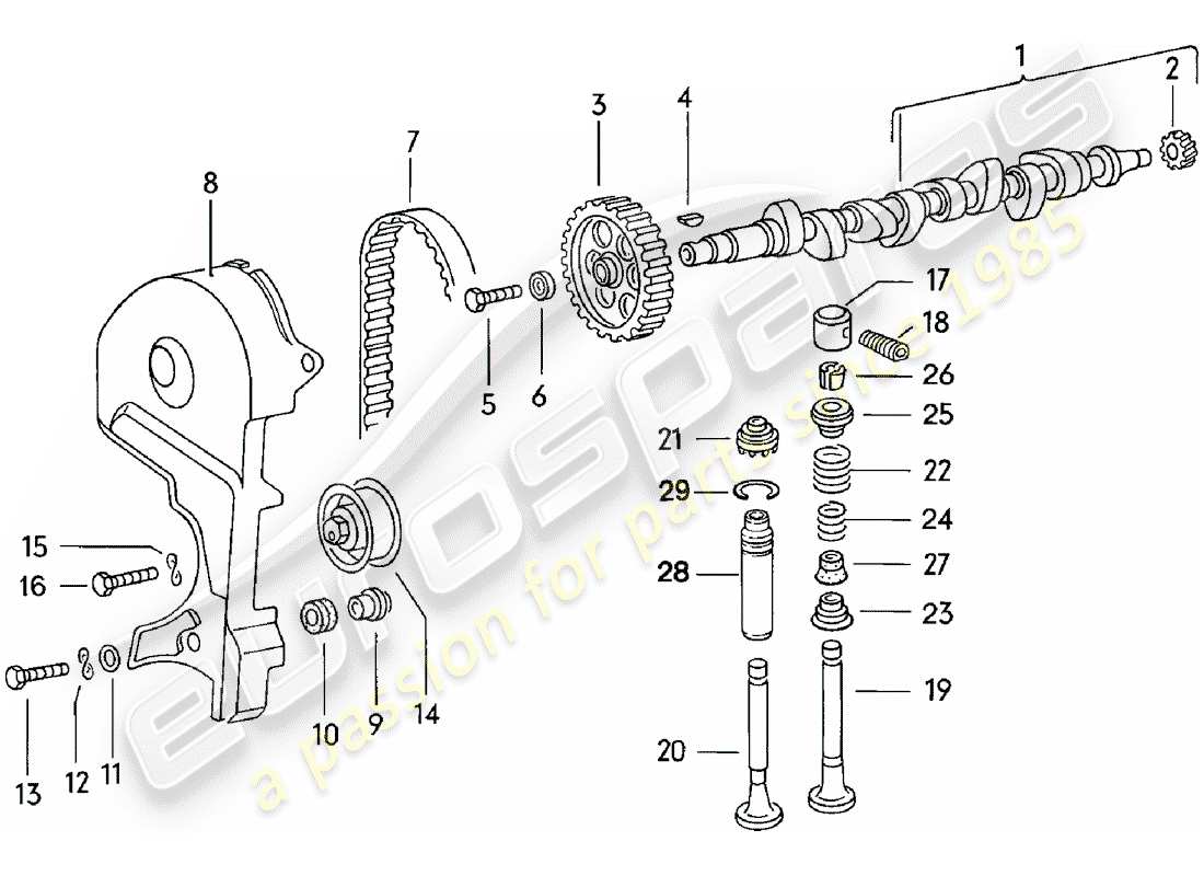 porsche 1983 (924) albero a camme - valvole diagramma delle parti