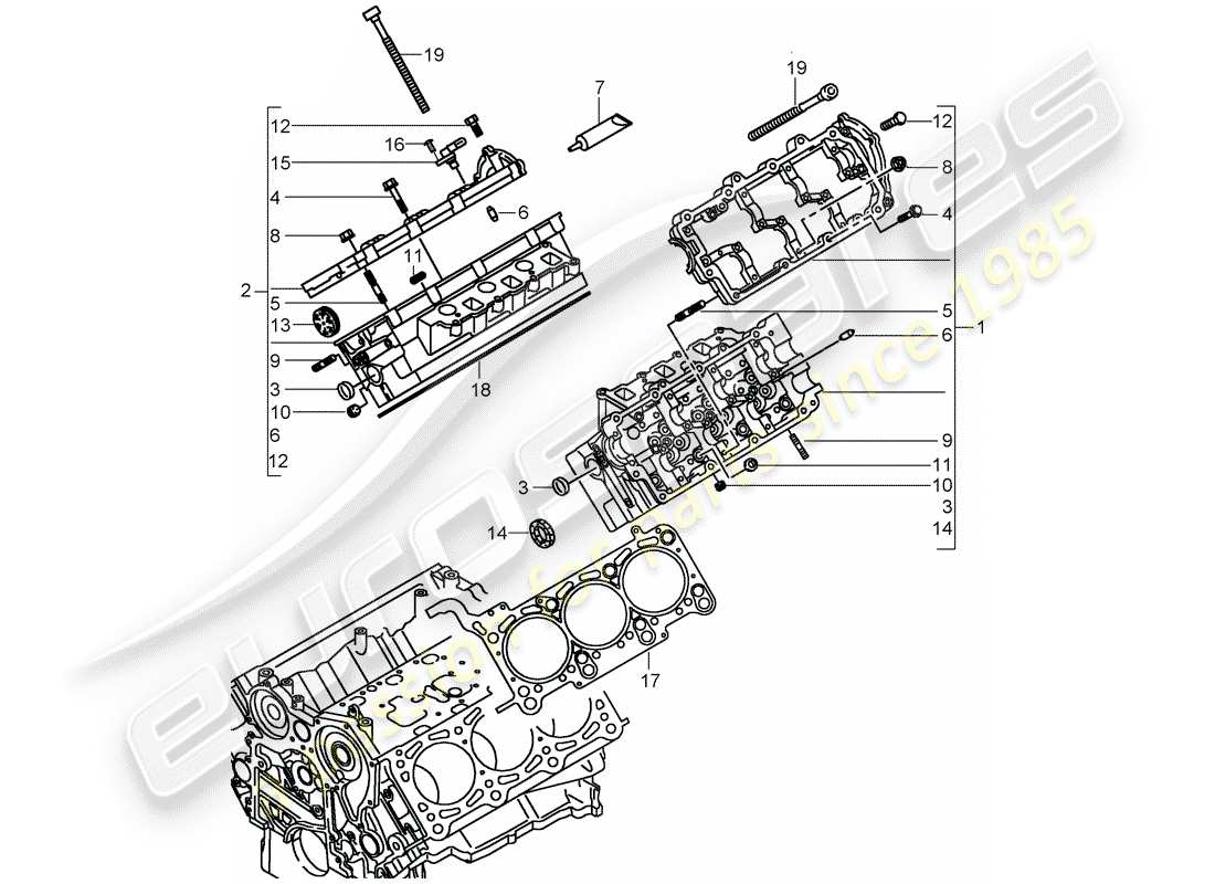porsche 2008 (cayenne e1 9pa) testata diagramma delle parti