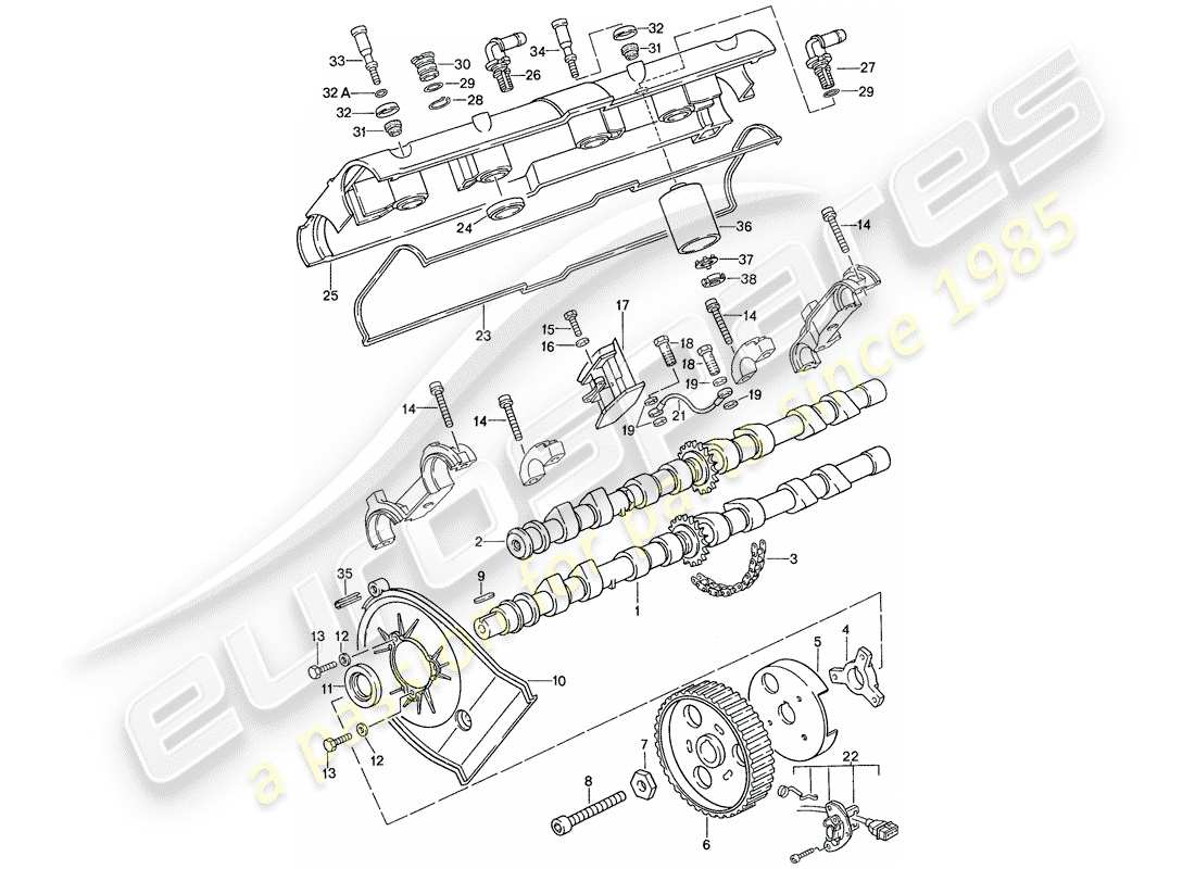 porsche 1991 (928) albero a camme - - set di riparazione per manutenzione - vedi illustrazione: diagramma delle parti