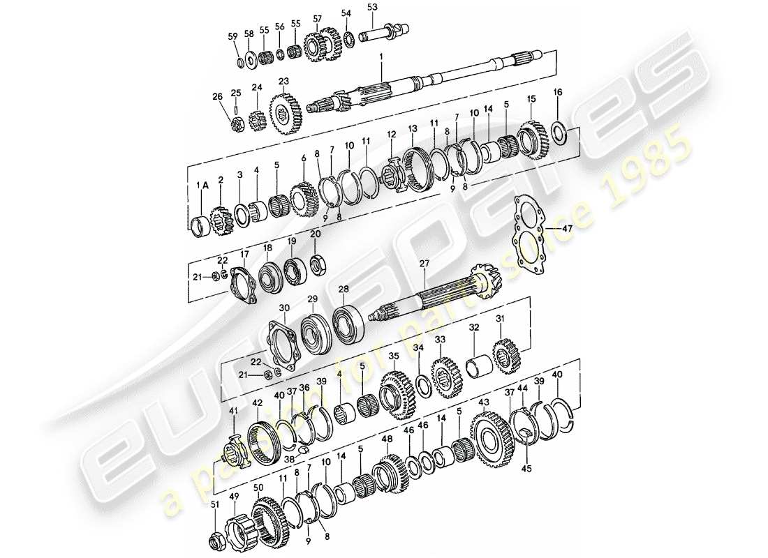 porsche 1983 (911) ingranaggi e alberi - 5. - velocità - diagramma delle parti trasmissione