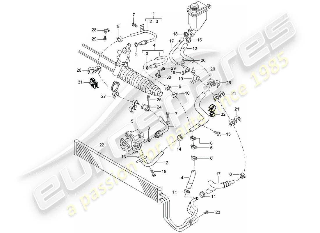 porsche 2004 (cayenne e1 9pa) schema delle parti servosterzo