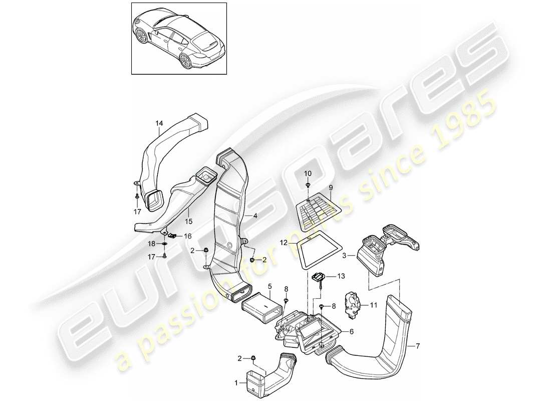 porsche 2013 (panamera 970) diagramma delle parti del condotto dell'aria