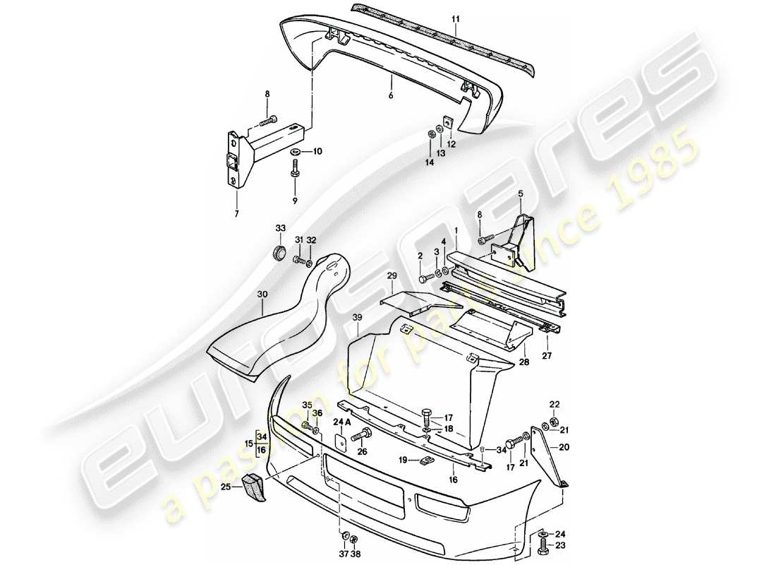 porsche 1982 (924) paraurti - spoiler - condotto aria diagramma delle parti