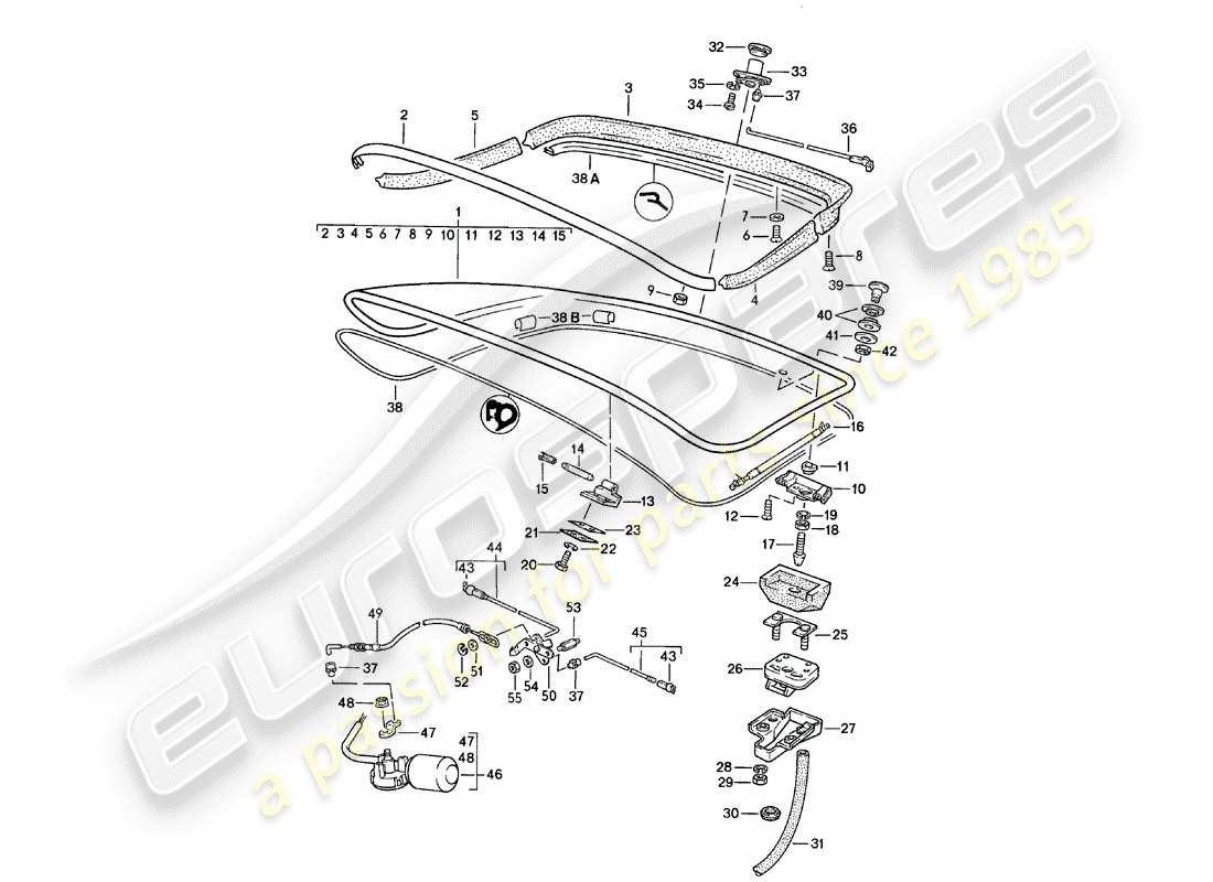 porsche 1981 (924) coperchio baule posteriore - con: - spoiler posteriore schema delle parti
