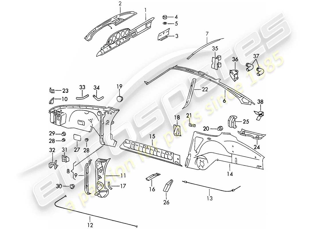 porsche 1971 (911) pannellatura interna diagramma delle parti